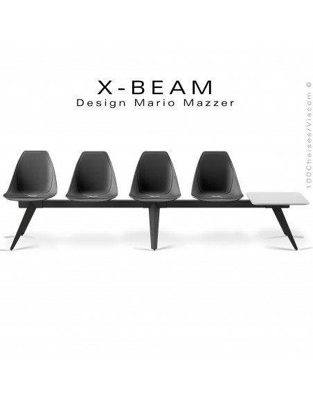 Banc design X-BEAM, structure acier peint anthracite, assise coque plastique anthracite avec incrustation bois.