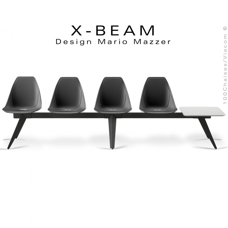 Banc design X-BEAM, structure acier peint anthracite, assise coque plastique anthracite avec incrustation bois.