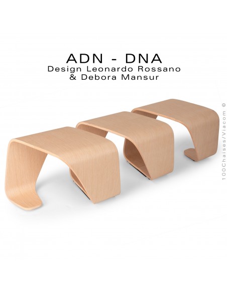 Banc d'attente 3 places - ADN aux formes hélicoïdales en multicouche de bois de hêtre, finition placage chêne naturel.