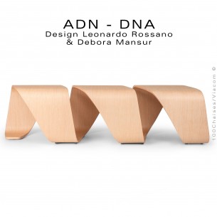 Banc d'attente 3 places - ADN aux formes hélicoïdales en multicouche de bois de hêtre, finition placage chêne naturel.