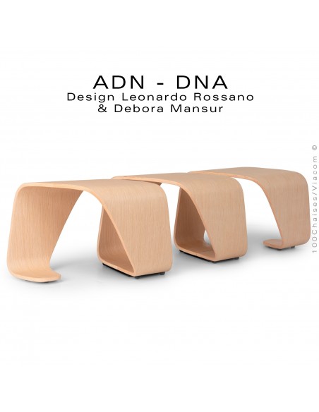Banc d'attente 3 places - ADN aux formes hélicoïdales en multicouche de bois de hêtre, finition placage chêne naturel.