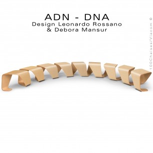 Banc d'attente courbe 10 places - ADN aux formes hélicoïdales en contreplaqué finition placage chêne naturel.