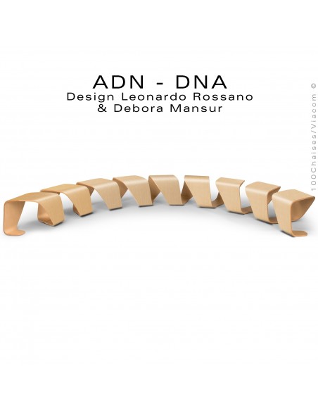 Banc d'attente courbe 10 places - ADN aux formes hélicoïdales en contreplaqué finition placage chêne naturel.