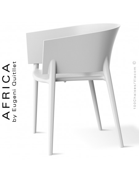 Fauteuil d'extérieur ou terrasse AFRICA, structure et assise coque plastique blanc - Lot de 4 pièces.