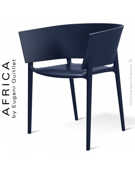 Fauteuil d'extérieur ou terrasse AFRICA, structure et assise coque plastique bleu Navy - Lot de 4 pièces.