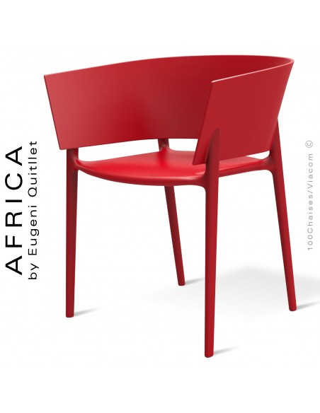 Fauteuil d'extérieur ou terrasse AFRICA, structure et assise coque plastique rouge - Lot de 4 pièces.