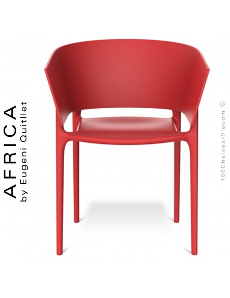 Fauteuil d'extérieur ou terrasse AFRICA, structure et assise coque plastique rouge - Lot de 4 pièces.