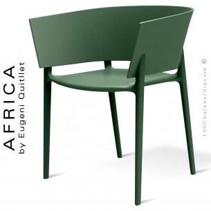 Fauteuil d'extérieur ou terrasse AFRICA, structure et assise coque plastique vert Pickle - Lot de 4 pièces.