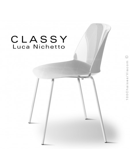 Chaise CLASSY, piétement acier peint blanc signalisation, coque plastique blanc signalisation.
