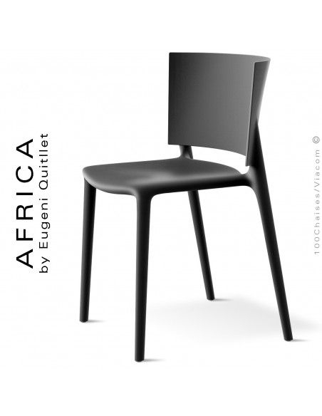 Chaise d'extérieur ou pour terrasse AFRICA, structure et assise coque plastique couleur noir.