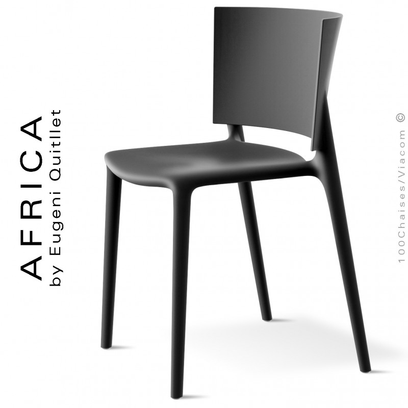 Chaise d'extérieur ou pour terrasse AFRICA, structure et assise coque plastique couleur noir.