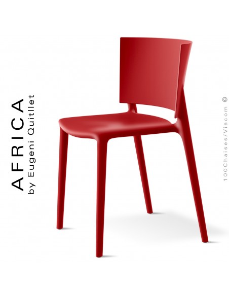 Chaise d'extérieur ou pour terrasse AFRICA, structure et assise coque plastique couleur rouge.