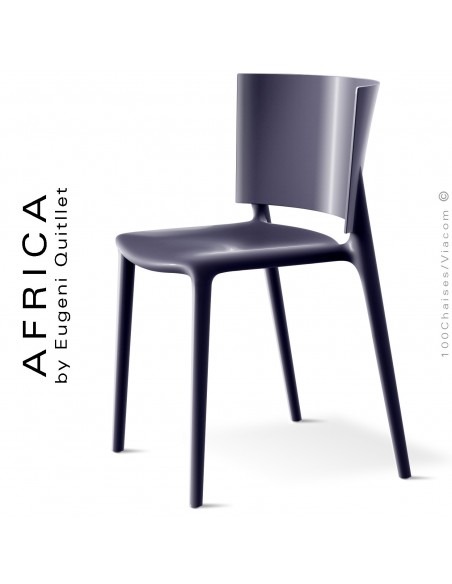 Chaise d'aspect laquer pour extérieur ou terrasse AFRICA, structure et assise coque plastique anthracite.