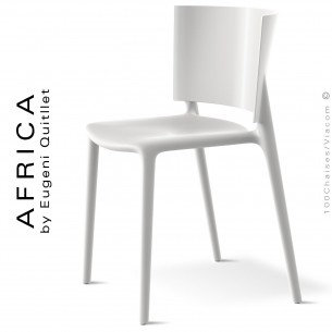 Chaise d'aspect laquer pour extérieur ou terrasse AFRICA, structure et assise coque plastique blanche.