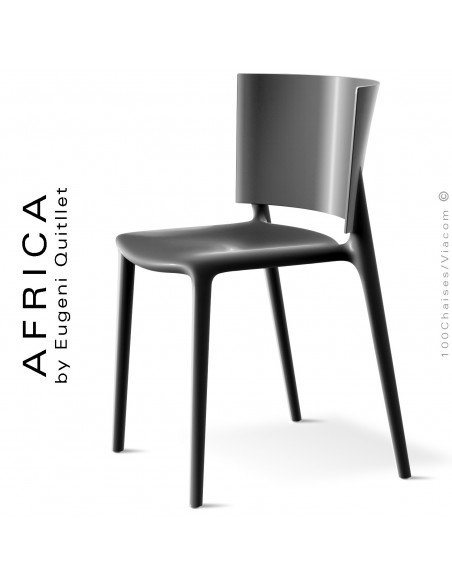 Chaise d'aspect laquer pour extérieur ou terrasse AFRICA, structure et assise coque plastique noir.