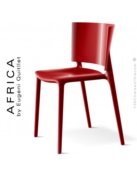 Chaise d'aspect laquer pour extérieur ou terrasse AFRICA, structure et assise coque plastique rouge.