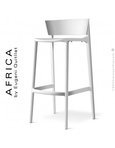 Tabouret de bar d'extérieur ou terrasse AFRICA, structure et assise coque plastique couleur blanc.