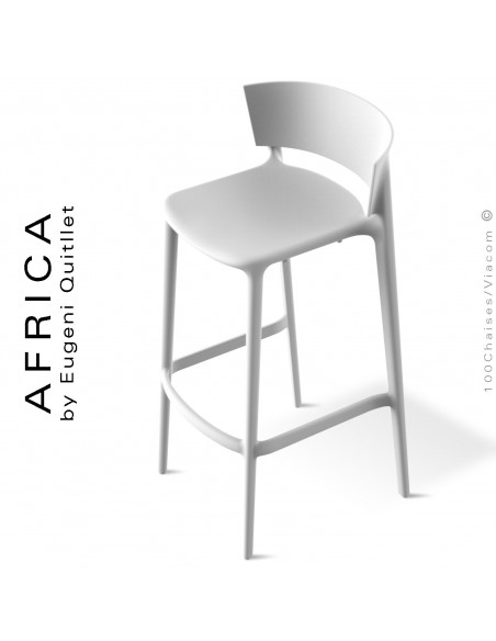Tabouret de bar d'extérieur ou terrasse AFRICA, structure et assise coque plastique couleur blanc.