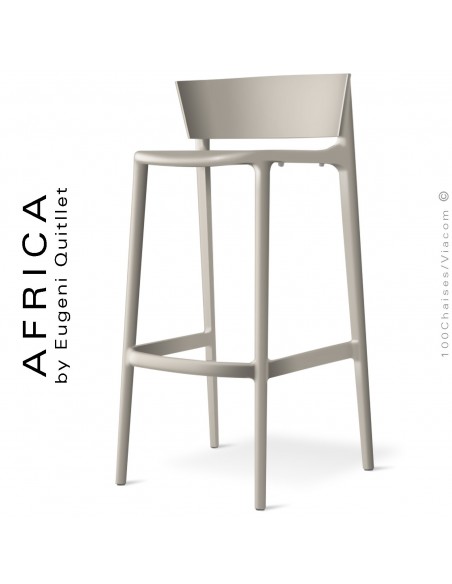 Tabouret de bar d'extérieur ou terrasse AFRICA, structure et assise coque plastique couleur écru.