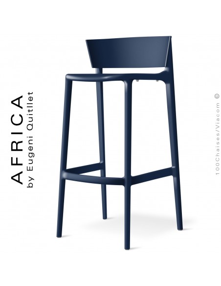 Tabouret de bar d'extérieur ou terrasse AFRICA, structure et assise coque plastique couleur bleu Navy.