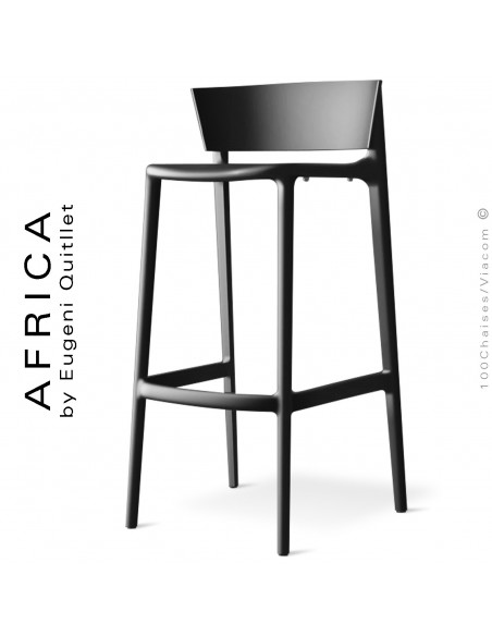 Tabouret de bar d'extérieur ou terrasse AFRICA, structure et assise coque plastique couleur noir.