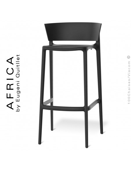 Tabouret de bar d'extérieur ou terrasse AFRICA, structure et assise coque plastique couleur noir.
