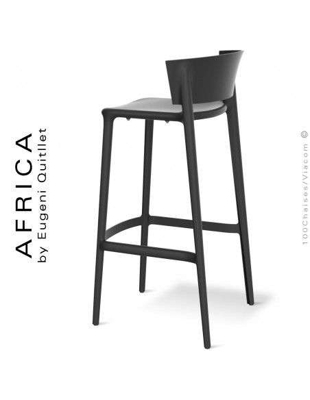 Tabouret de bar d'extérieur ou terrasse AFRICA, structure et assise coque plastique couleur noir.