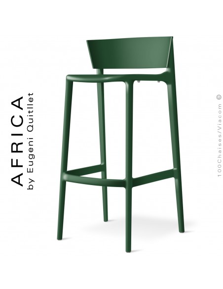 Tabouret de bar d'extérieur ou terrasse AFRICA, structure et assise coque plastique couleur vert Pickle.