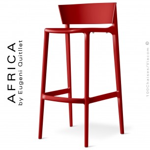 Tabouret de bar d'extérieur ou terrasse AFRICA, structure et assise coque plastique couleur rouge.