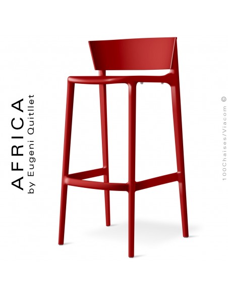 Tabouret de bar d'extérieur ou terrasse AFRICA, structure et assise coque plastique couleur rouge.