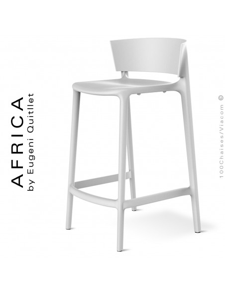 Tabouret de cuisine ou d'extérieur AFRICA, structure et assise coque plastique couleur blanc.