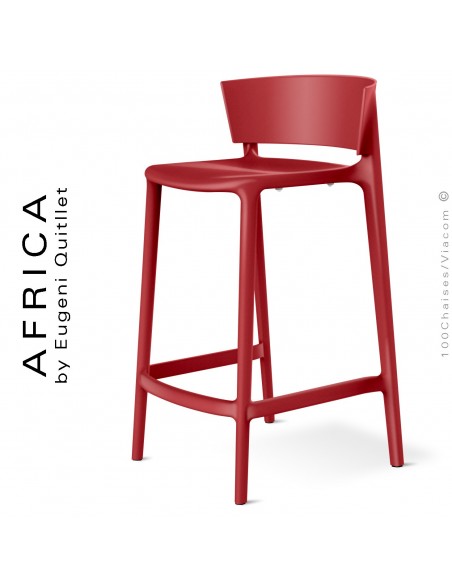 Tabouret de cuisine ou d'extérieur AFRICA, structure et assise coque plastique couleur rouge.