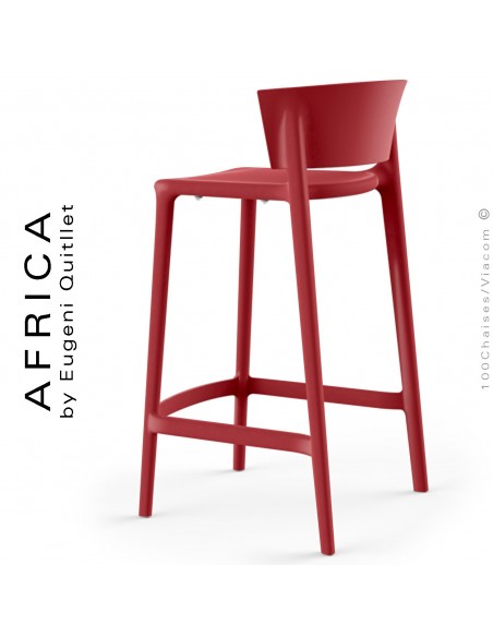 Tabouret de cuisine ou d'extérieur AFRICA, structure et assise coque plastique couleur rouge.