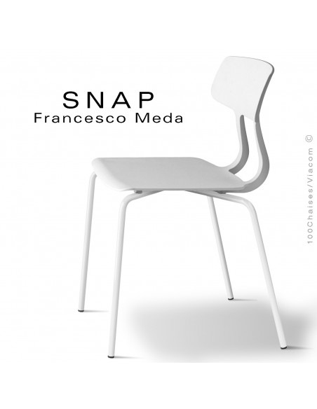 Chaise SNAP, piétement acier peint blanc signalisation, assise coque plastique couleur blanc signalisation.