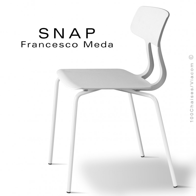 Chaise SNAP, piétement acier peint blanc signalisation, assise coque plastique couleur blanc signalisation.