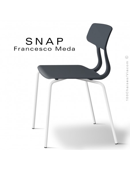 Chaise SNAP, piétement acier peint blanc signalisation, assise coque plastique couleur gris anthracite.