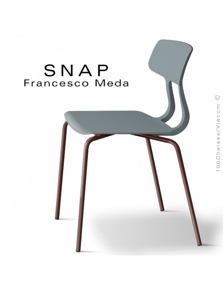 Chaise SNAP, piétement acier peint brun chocolat, assise coque plastique couleur gris petit gris.