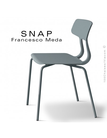 Chaise SNAP, piétement acier peint gris anthracite, assise coque plastique couleur gris petit gris.