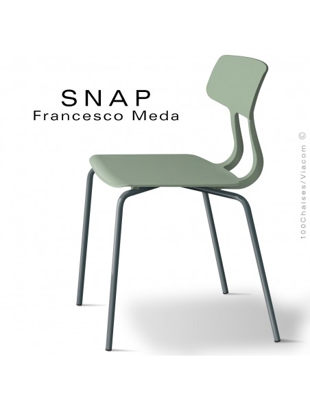 Chaise SNAP, piétement acier peint gris anthracite, assise coque plastique couleur pistache.