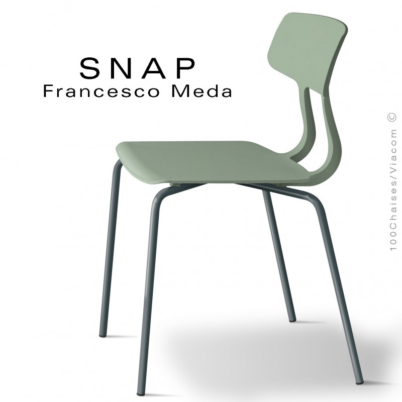 Chaise SNAP, piétement acier peint gris anthracite, assise coque plastique couleur pistache.