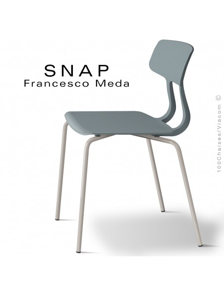 Chaise SNAP, piétement acier peint gris tourterelle, assise coque plastique couleur gris petit gris
