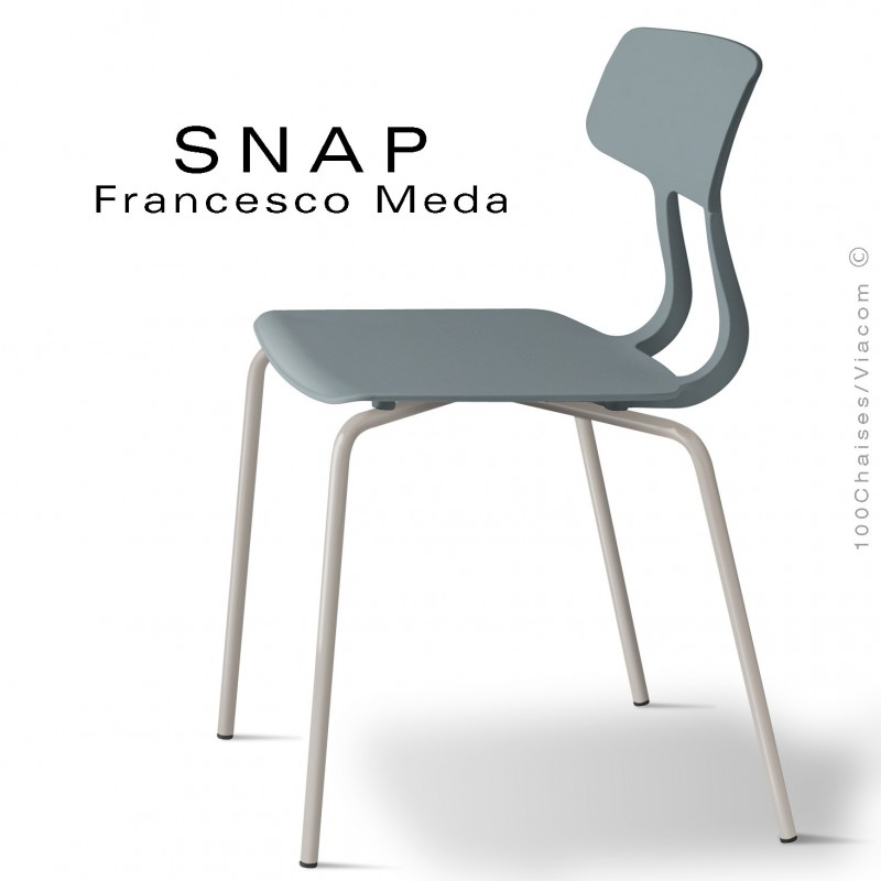 Chaise SNAP, piétement acier peint gris tourterelle, assise coque plastique couleur gris petit gris