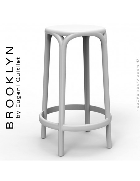 Tabouret de cuisine ou d'extérieur, terrasse BROOKLYN, structure et assise coque plastique couleur blanche.