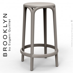 Tabouret de cuisine ou d'extérieur, terrasse BROOKLYN, structure et assise coque plastique couleur gris Tourterelle.
