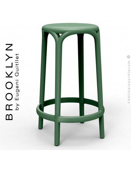 Tabouret de cuisine ou d'extérieur, terrasse BROOKLYN, structure et assise coque plastique couleur vert Pickle.