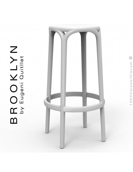 Tabouret de bar d'extérieur ou terrasse BROOKLYN, structure et assise coque plastique couleur blanche.