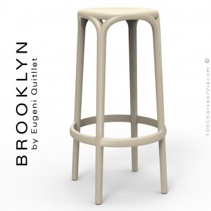 Tabouret de bar d'extérieur ou terrasse BROOKLYN, structure et assise coque plastique couleur écru.