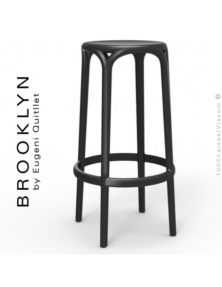 Tabouret de bar d'extérieur ou terrasse BROOKLYN, structure et assise coque plastique couleur noir.