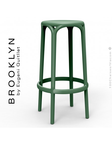 Tabouret de bar d'extérieur ou terrasse BROOKLYN, structure et assise coque plastique couleur vert Pickle.