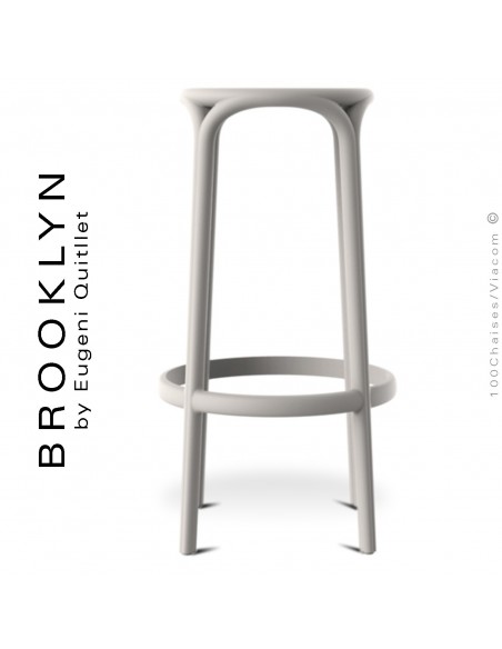 Tabouret de bar d'extérieur ou terrasse BROOKLYN, structure et assise coque plastique couleur gris Tourterelle.